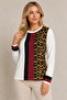 Women's Crew Neck Long Sleeve Leopard Print Block Design Elegant Trend Casual White Sweater - 6