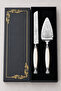 2-Piece Cake and Pastry Serving Set – Cutting Knife and Serving Spatula, Silver Color with White Handle - 3