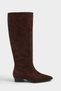 Women's Brown Suede Pointed Toe Short Heeled Below the Knee Boots - 2