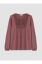 Özmarka New Season Pink Crew Neck Embroidered Gathered Blouse