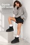 Women's Black Suede Look Thick Platform Sole High Mini Boots with Fur Inside - 2