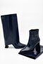 Women's Special Design Short Boots with Striped Heels, Pointed Toe, Zippered Women's Short Boots - 4
