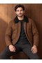 Men's Fur Collar Quilted Coat Jacket Brown 4322Dngr - 5