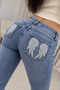 Angel Embroidered Low Waist Trousers Flare Fit Low Waist Stone Detailed Special Design Denim Jean - 4
