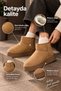 Women's Tan Suede Look Thick Platform Sole High Mini Boots with Fur Inside - 3
