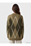 Ozmarka New Season Green Crew Neck Diamond Patterned Women's Knitwear Sweater - 4