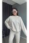 White Crew Neck Sweatshirt with Elastic Cuffs Tracksuit Set - 3