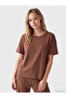 Ozmarka New Season Brown Crew Neck Patterned Women's Pajama Set - 2