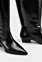 Women's Black Patent Leather Pointed Toe Short Heeled Below-The-Knee Boots - 2