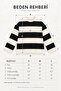 Women's Black Cream Thick Striped Crew Neck Oversize Sweatshirt - 7