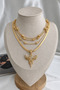 Gold Color Angel Figured Multi-Chain 3-Piece Necklace with Stone Detail (35,45cm) - 3