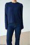Women's Navy Blue Crew Neck Hair Braided Knitwear Sweater