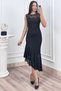 Women's Summer Black Tulle Lace Inside Lined Round Neck Sleeveless Asymmetrical Cut Long Dress 50425 - 2