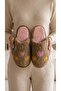 Women's Brown Floral Embroidered Furry House Slippers 3 cm Byndti̇mjnakci̇c01