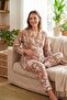 Evelia Floral Patterned Shirt Collar Buttoned Textured Wrinkled Maternity Pajama Set - 2