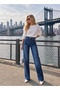 Women's Blue Stone-Detail Wide-Leg Pants - 5