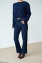 Women's Navy Blue Crew Neck Hair Braided Knitwear Sweater - 4