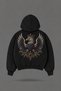 Oversize Eagle Front and Back Printed Hooded Black Sweatshirt