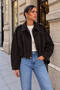 Women's Dark Brown Velvet Zippered Bomber Jacket - 4