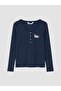 Vizyon New Season Navy Blue V-Neck Embroidered Women's Pajama Set - 6
