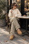 Women's Tan Knitted Detailed Suede Look Plush Lined Platform Closed Slippers - 4