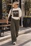 Leopard patterned embroidery detailed ecru color sweatshirt // oversize