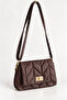 Women's Gold Chain and Buckle Detailed Brown Quilted Strap Adjustable Shiny Surface Stylish Daily Bag with Double Interior Compartments and Lining - 2