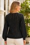 Kadi V-Neck Long Sleeve Balloon Sleeve Buttoned Openwork Relaxed Fit Stylish Special Design Casual Black Knitwear Cardigan - 3
