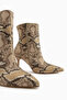 Corina Beige Snake Patterned Pointed Toe Women's Heeled Boots - 5