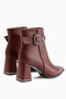Olena Burgundy Buckle Detailed Heeled Women's Boots - 6