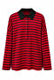 Red Striped Contrast Polo Collar Sweatshirt