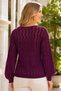Kadi V-Neck Long Sleeve Balloon Sleeve Buttoned Openwork Relaxed Fit Stylish Special Design Daily Burgundy Knitwear Cardigan - 3