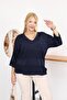 V-Neck Cotton Mercerized Sweater with Glitter Stone Detail - 4
