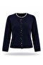 Navy Blue Contrast Striped Buttoned Cardigan 7853