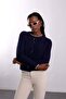 Navy Blue Contrast Striped Buttoned Cardigan 7853 - 2