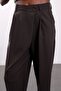 Brown Double-Breasted Pleated Fabric Trousers 19126 - 6