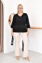 V-Neck Cotton Mercerized Sweater with Glitter Stone Detail - 4