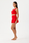 Women's Red Bustier Shorts Skirted Strap Swimsuit Set Lycra - 8