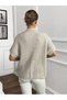 Women's Ecru Knitted Cardigan |   Crew Neck Buttoned Pocketed Short Sleeve - 2