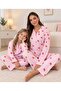 Mother Daughter Strawberry Pattern Long Sleeve Buttoned Suede Pajama Set (the Price Is for One Set)