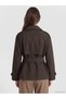 Brown Stand Collar Belted Oversize Women's Trench Coat - 4