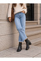 Women's Black Heeled, Blunt-Toed, Ankle-Length, Thick-Heeled, Zippered, Stylish Boots (7 cm) - 7