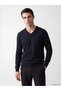 Navy Blue V-Neck Men's Knit Sweater