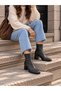 Women's Black Heeled, Blunt-Toed, Ankle-Length, Thick-Heeled, Zippered, Stylish Boots (7 cm) - 6