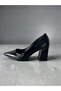 Black Patent Leather Thick Heeled Stylish Stiletto - 4
