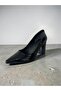 Black Patent Leather Thick Heeled Stylish Stiletto - 2