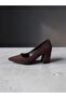 Brown Suede Thick Heeled Stylish Stiletto - 3