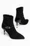Women's Pointed Toe Thin Heeled Black Side Buckle Boots Esvon Black Suede - 4