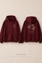 Women's Cherry Printed Casual Use Comfortable Burgundy 3 Thread Combed Cotton Hooded Sweatshirt