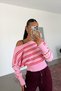 Women's Pink Boat Neck Striped Knit Sweater - 2